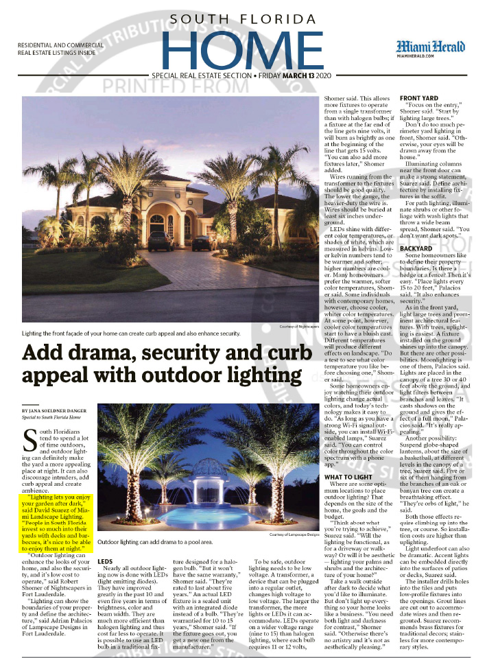 Miami Herald Article, March 2020. Miami Landscape Lighting Inc. Company Profile