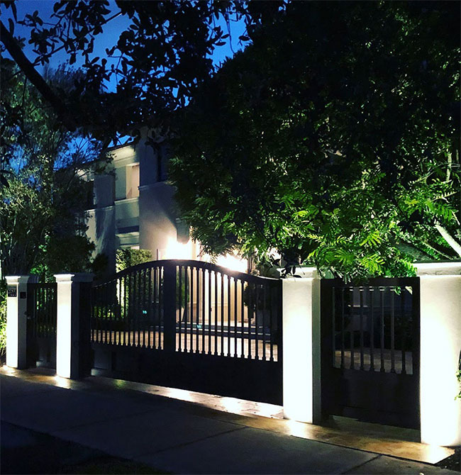 Residential front gate lighting. LED lights and security Lighting.